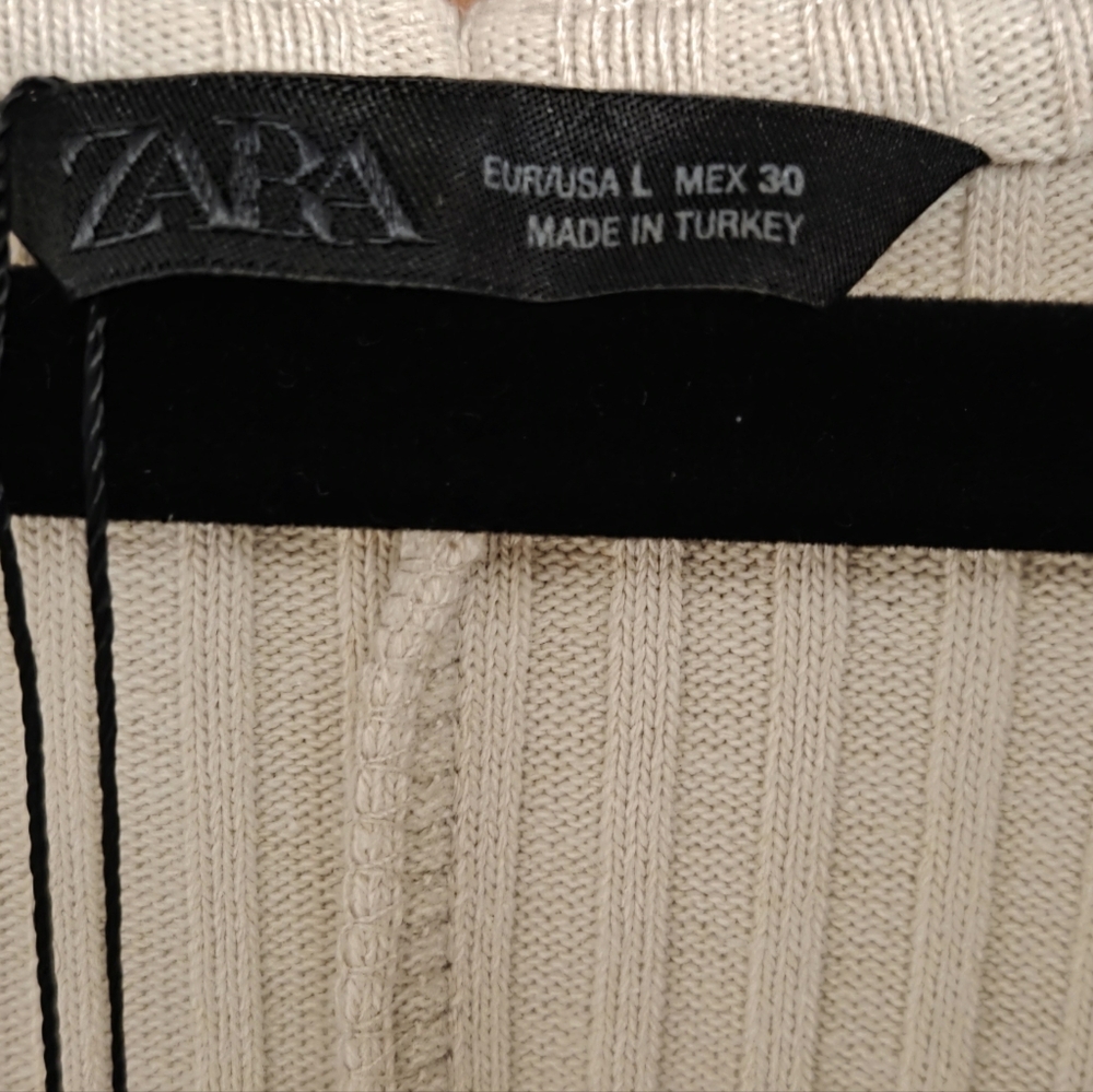NWOT ZARA Ribbed Knit Poncho Top Beige Price Firm - Picture 3 of 4